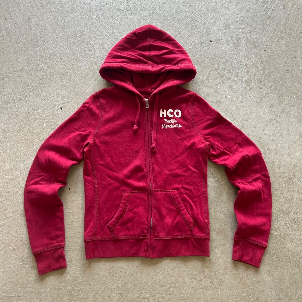 Vintage Y2K Hollister Sweatshirt Womens Medium Red Zip Hoodie Pacific Merchants